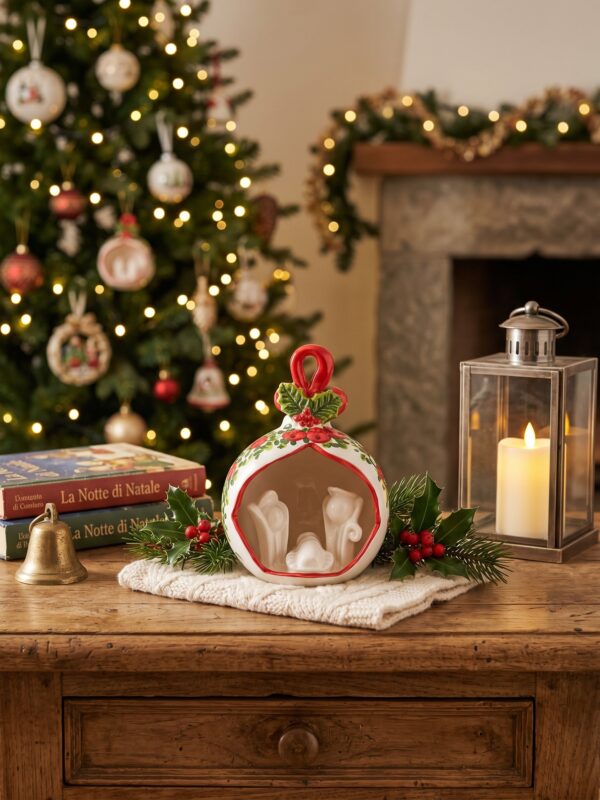 Palla di Natale in ceramica con presepe