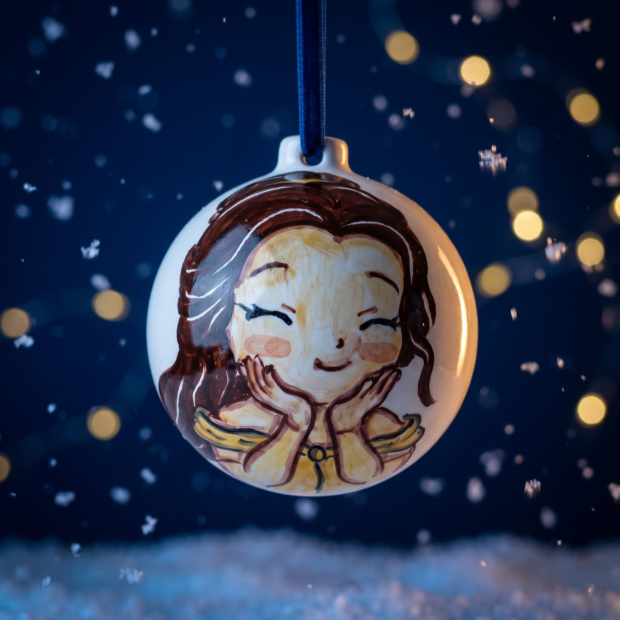 Palla di Natale in ceramica con principessa Palla di Natale in ceramica con principessa