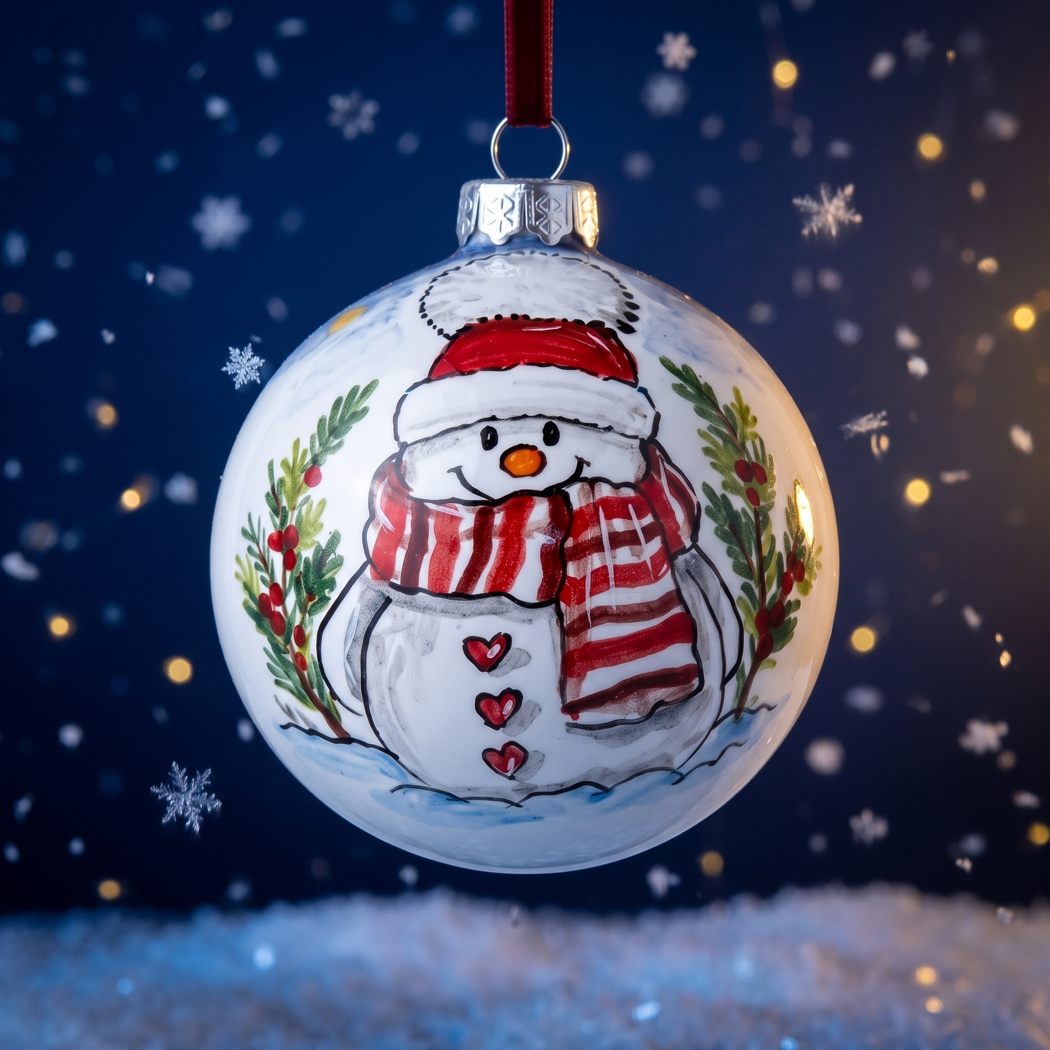 Palla di Natale in ceramica con pupazzo di neve Palla di Natale in ceramica con pupazzo di neve