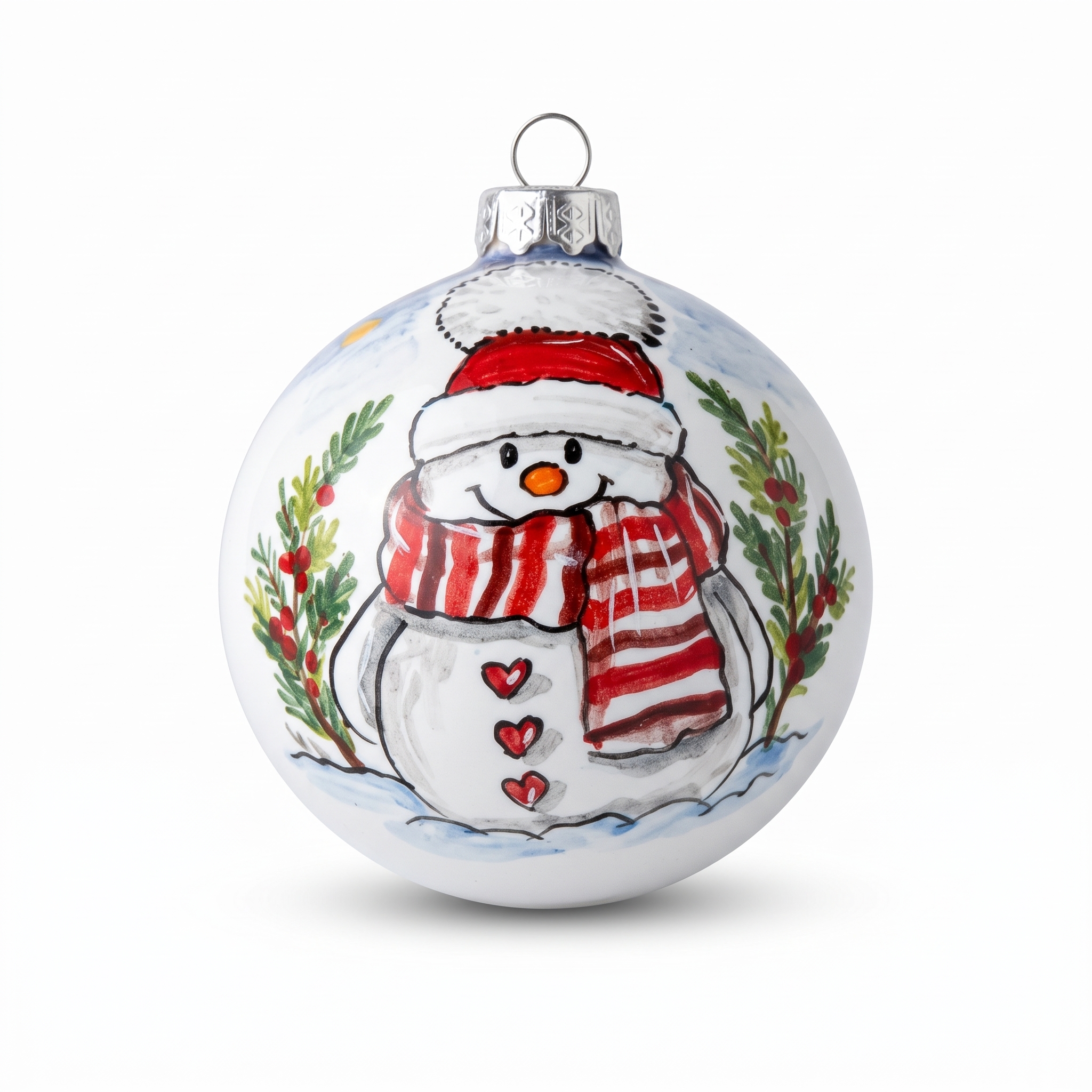 Palla di Natale in ceramica con pupazzo di neve Palla di Natale in ceramica con pupazzo di neve