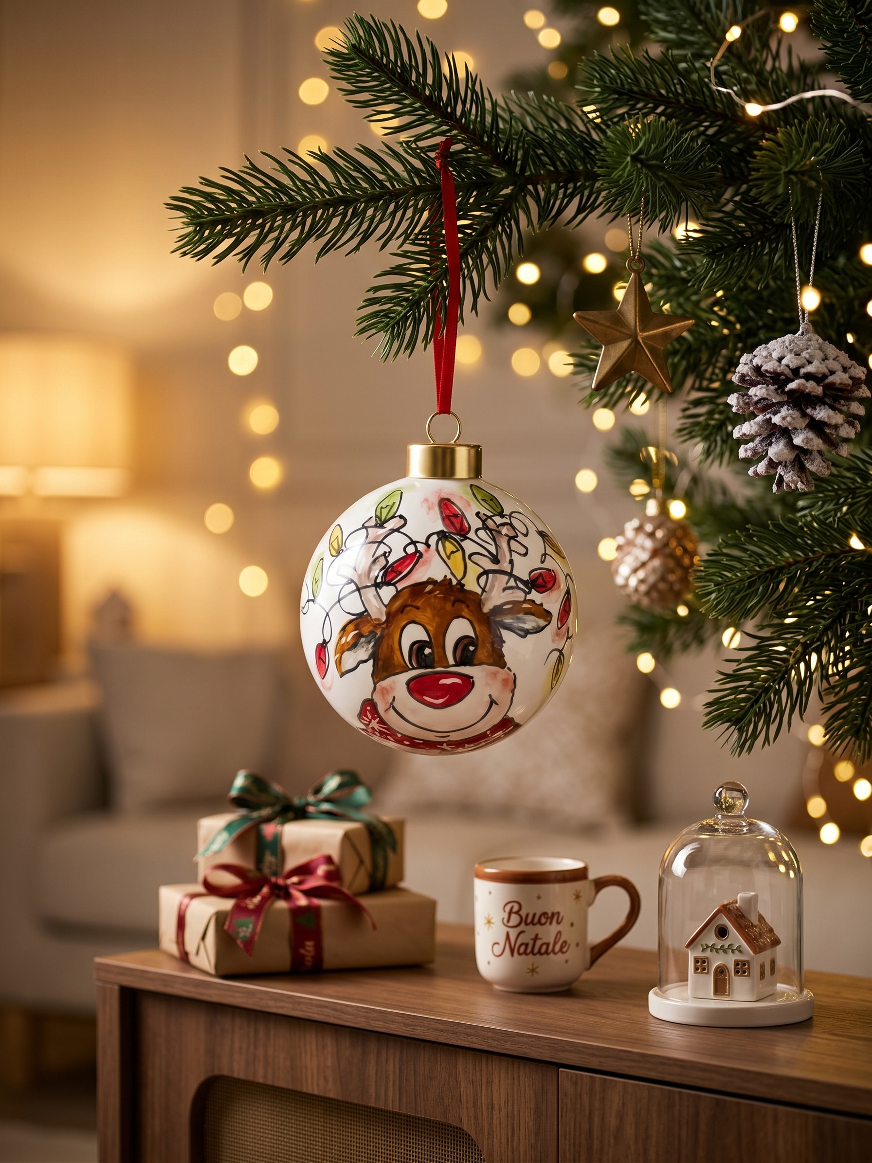 Palla di Natale in ceramica con renna