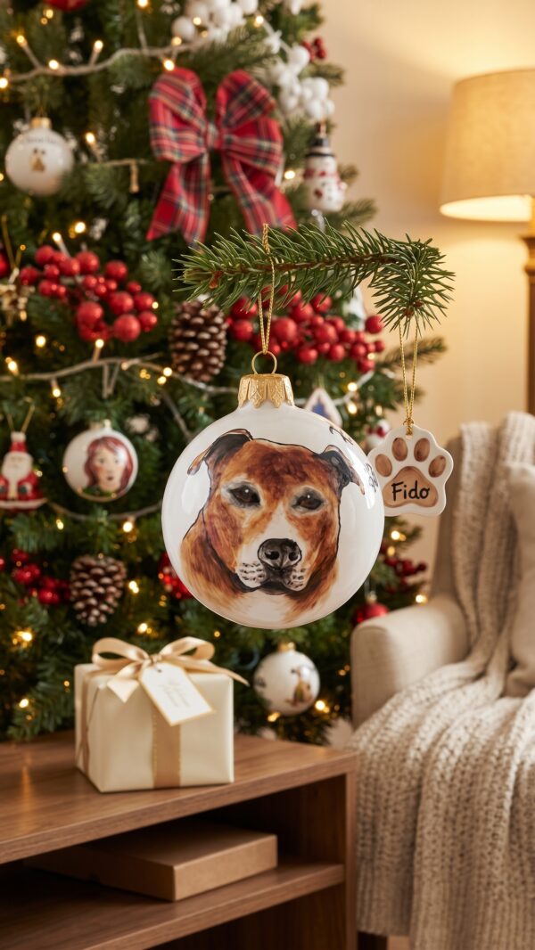Palla di Natale in ceramica con ritratto di cane