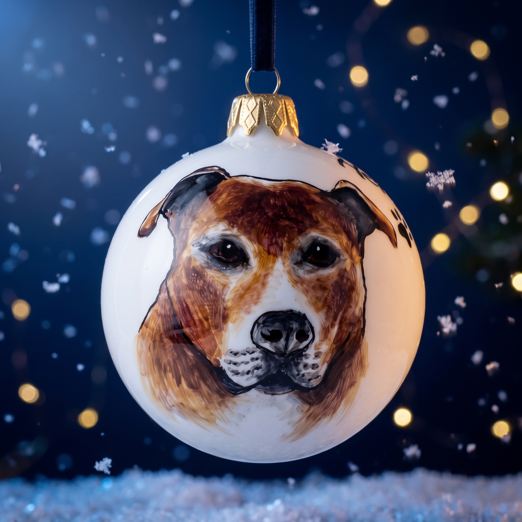 Palla di Natale in ceramica con ritratto di cane Palla di Natale in ceramica con ritratto di cane