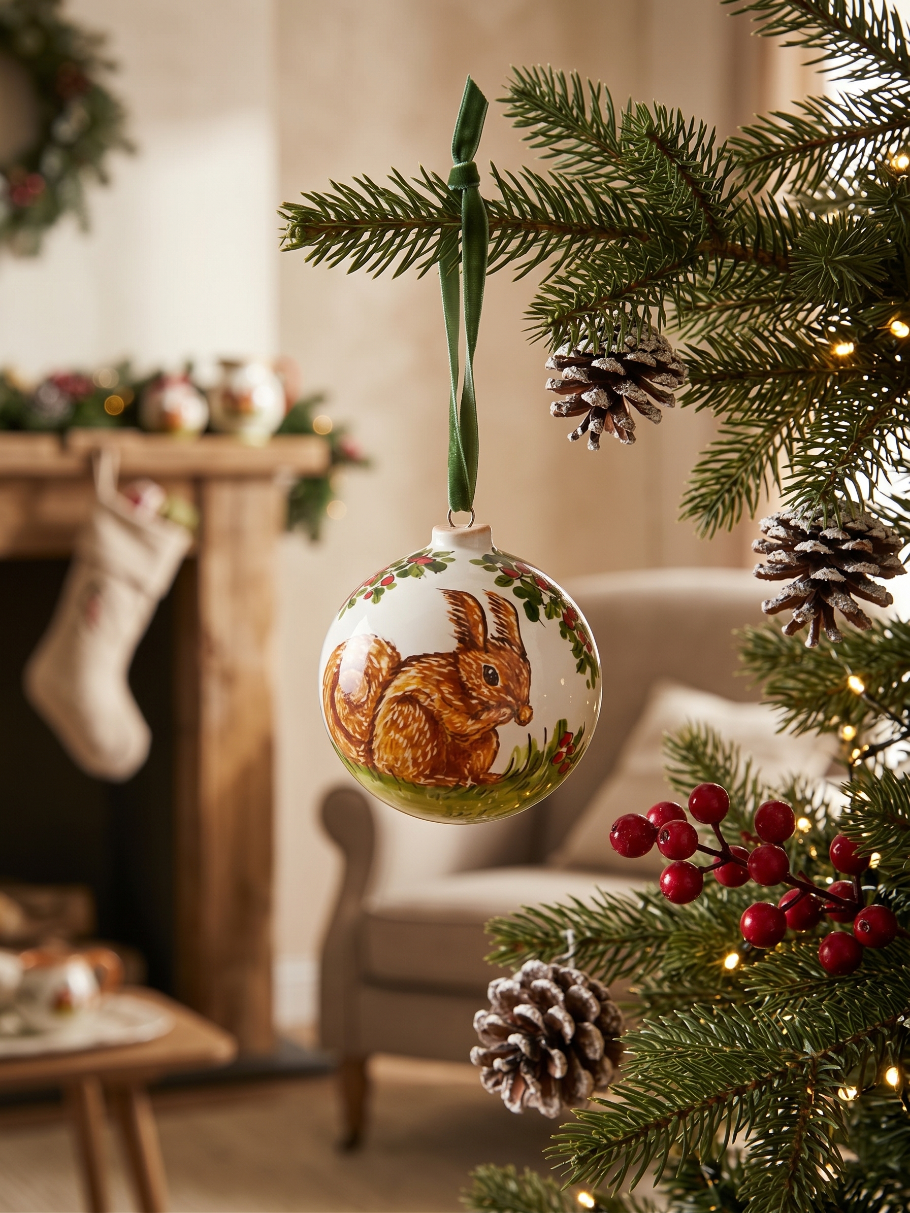 Palla di Natale in ceramica con scoiattolo