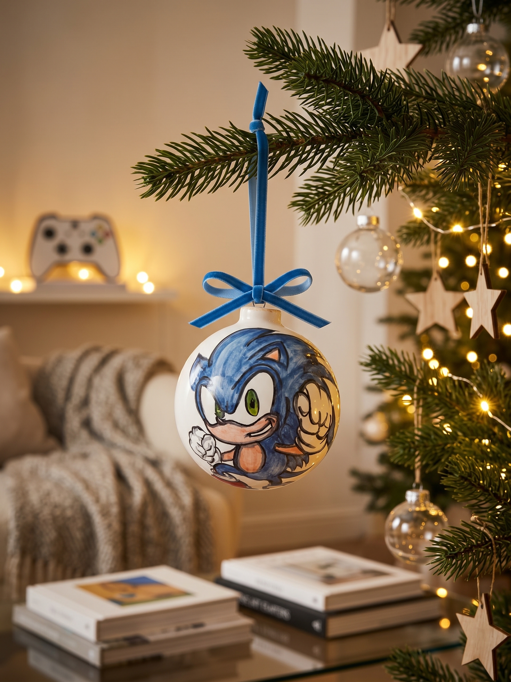 Palla di Natale in Ceramica con Porcospino Blu