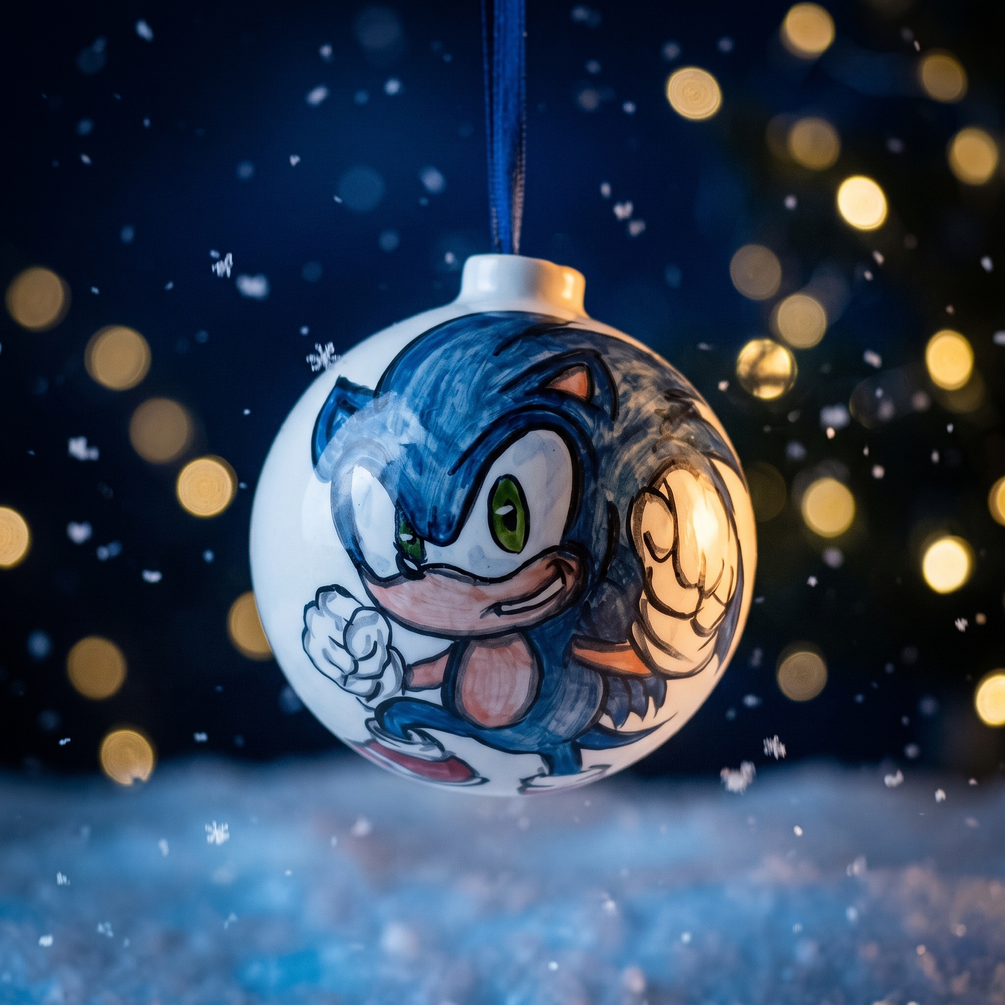 Palla di Natale in ceramica con Sonic Palla di Natale in Ceramica con Porcospino Blu