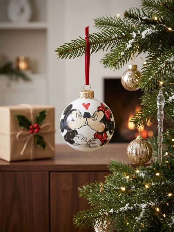 Palla di Natale in ceramica con Topolino e Minni