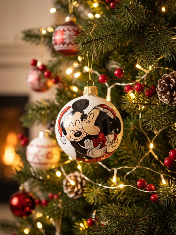 Palla di Natale in ceramica con Topolino e Minni