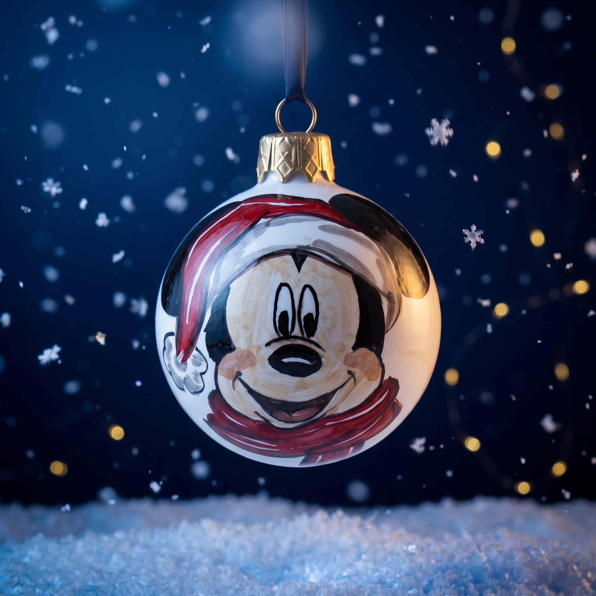 Palla di Natale in ceramica con Topolino Pallina di Natale in Ceramica con Topo e Cappello Rosso