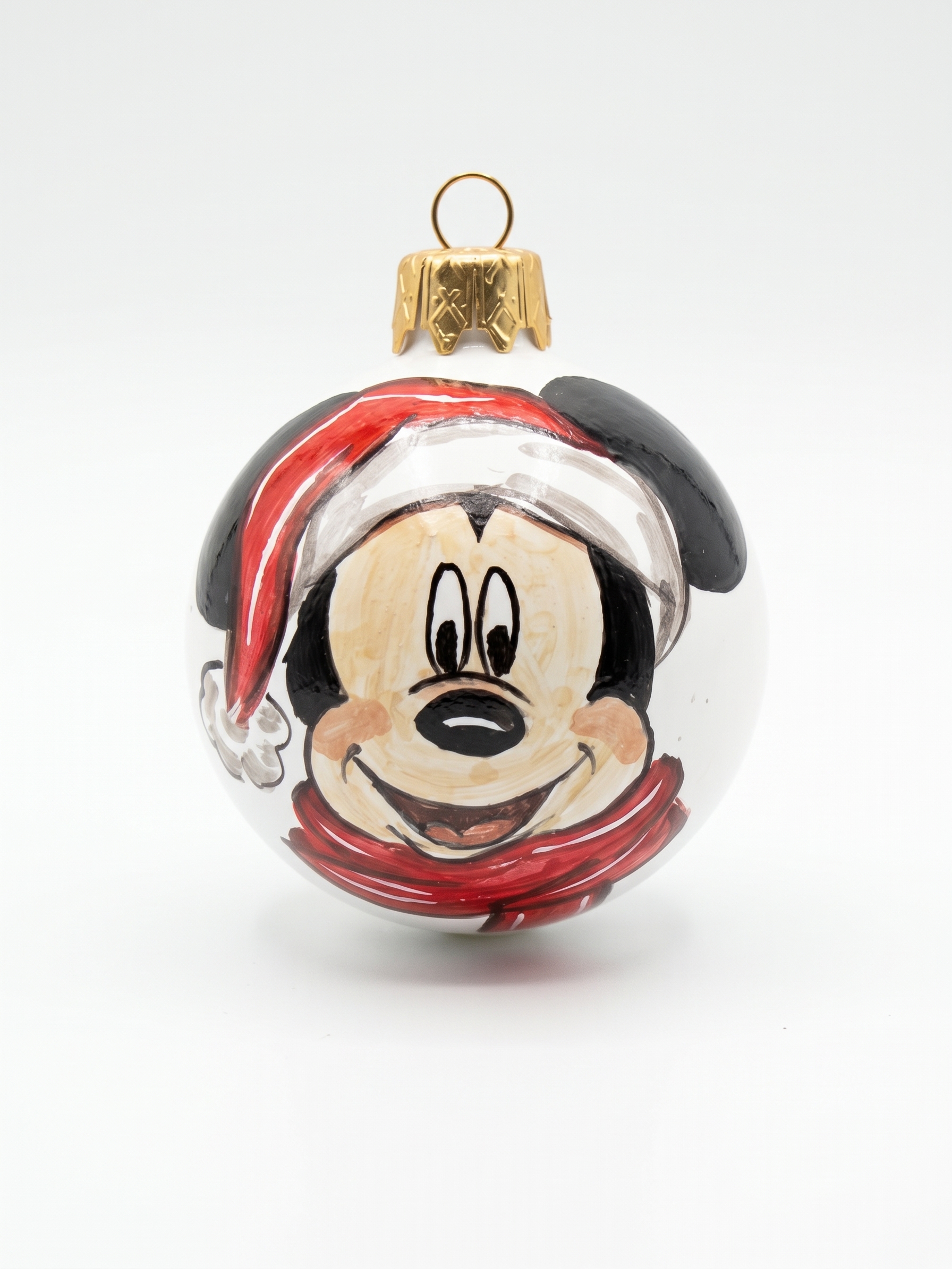 Pallina di Natale in Ceramica con Topo e Cappello Rosso
