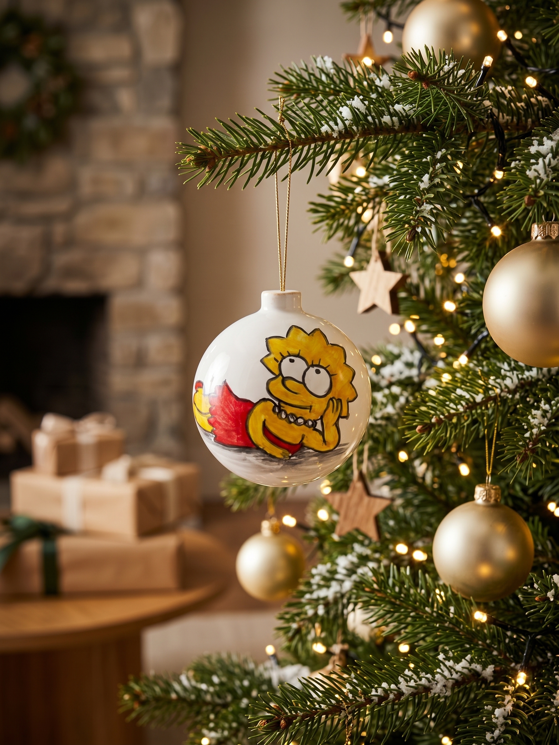 Palla di Natale in Ceramica Bimba dai Capelli a Punta