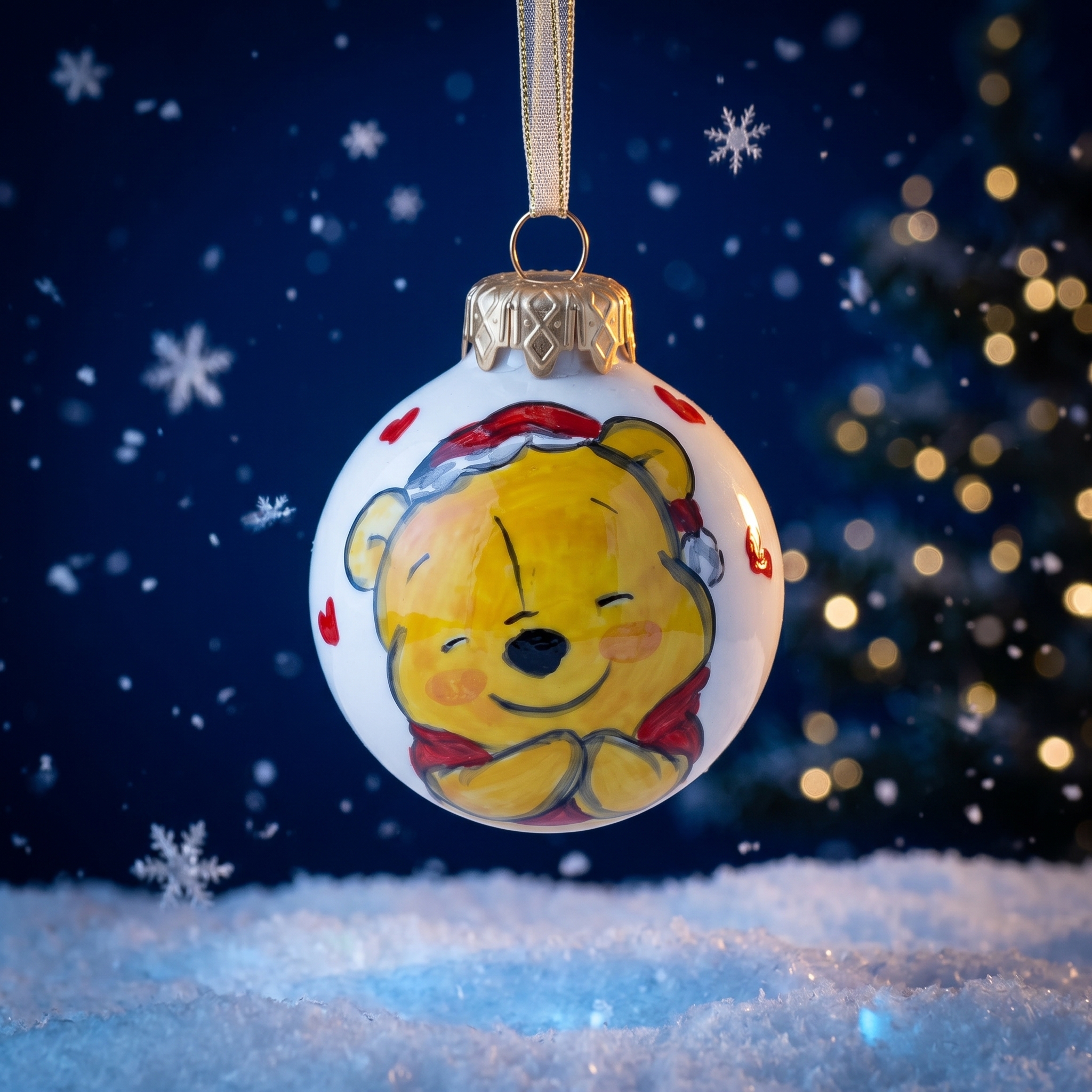 Palla di Natale in ceramica Winnie the Pooh Pallina di Natale in Ceramica con Orsetto Goloso