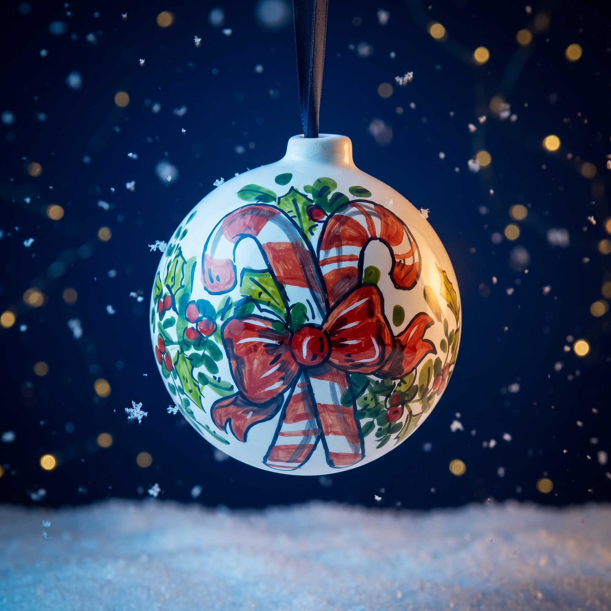 Pallina di Natale in ceramica con bastoncini di zucchero Pallina di Natale in ceramica con bastoncini di zucchero