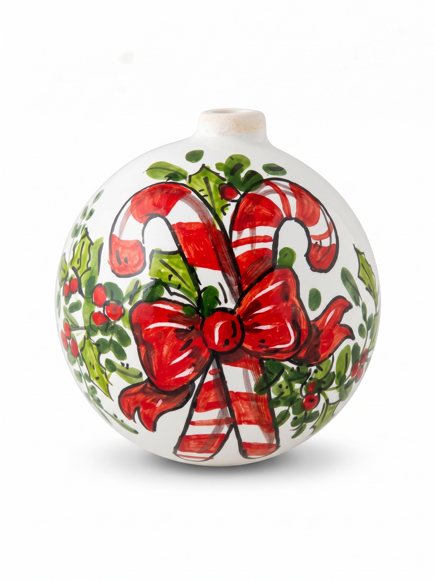 Pallina di Natale in ceramica con bastoncini di zucchero
