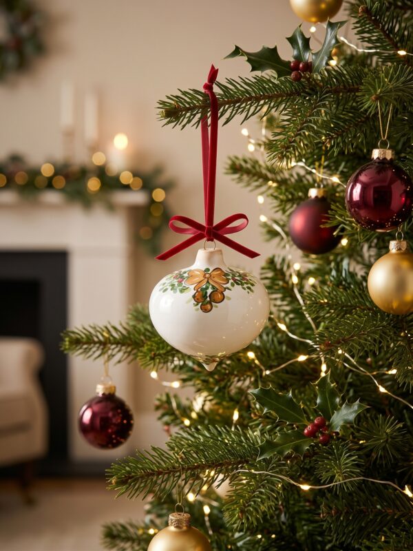 Pallina di Natale in ceramica con decoro festivo