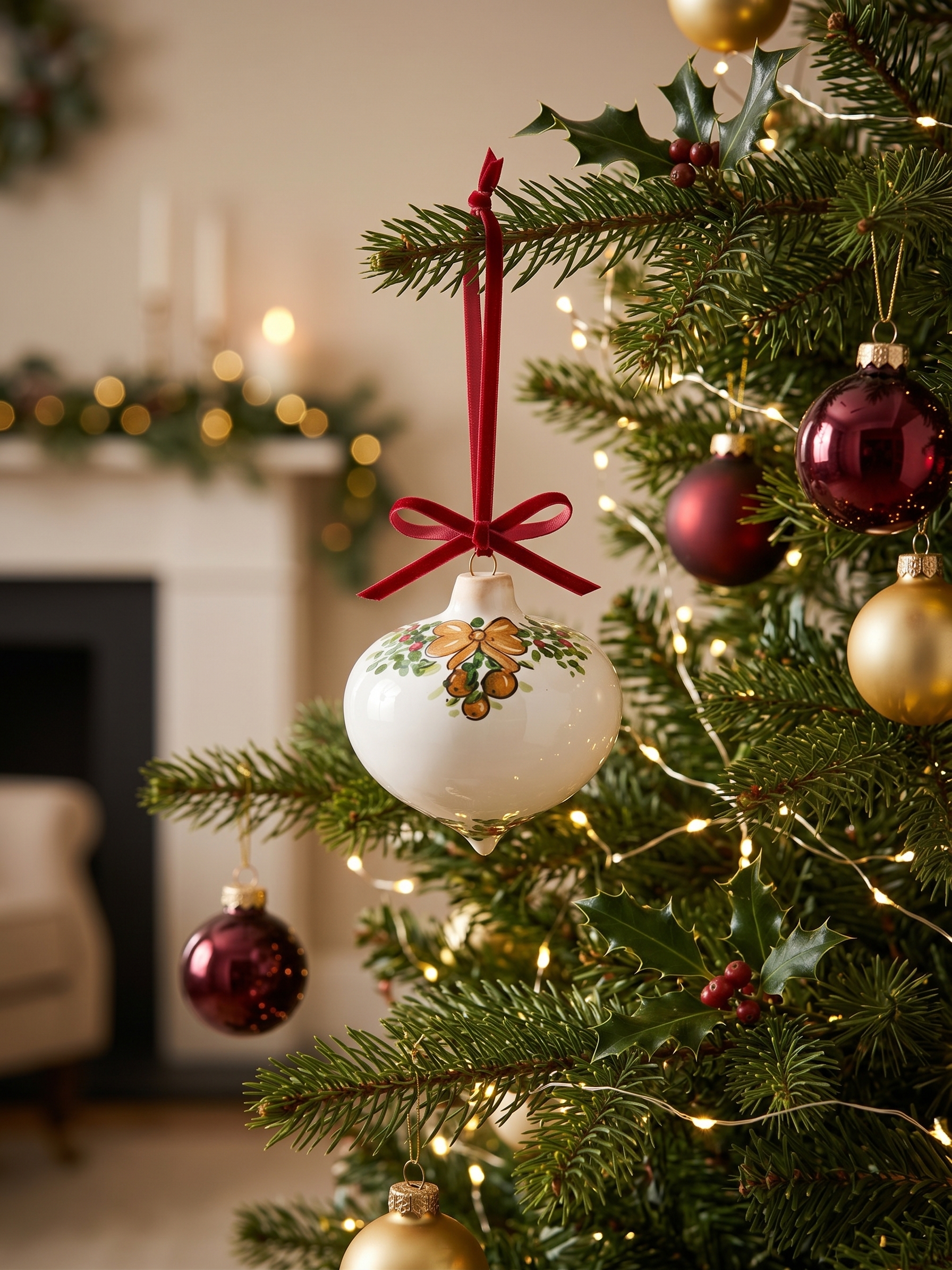 Pallina di Natale in ceramica con decoro festivo Pallina di Natale in ceramica con decoro festivo