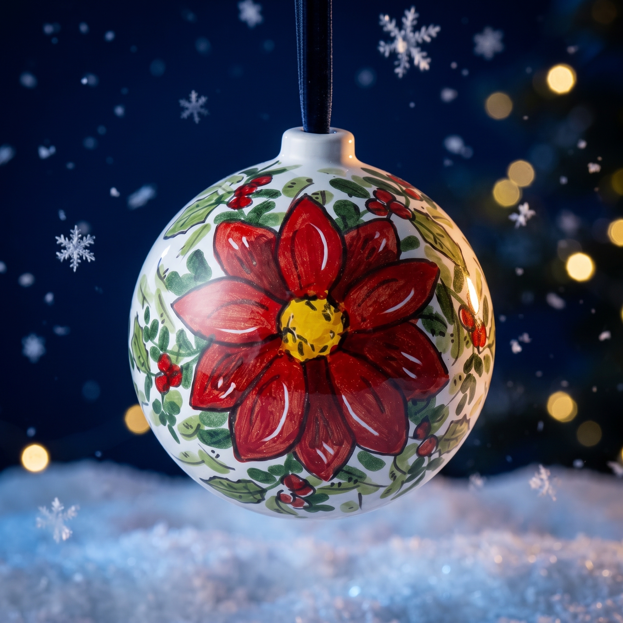 Pallina di Natale in ceramica con fiore rosso Pallina di Natale in ceramica con fiore rosso