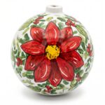 Pallina di Natale in ceramica con fiore rosso