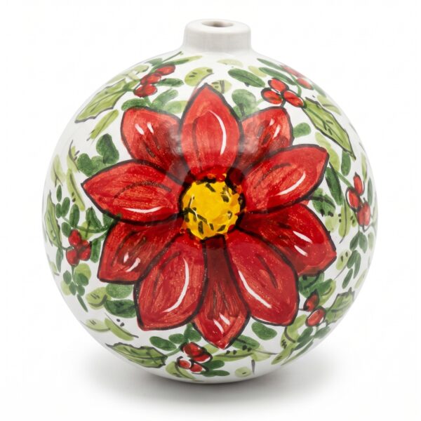 Pallina di Natale in ceramica con fiore rosso