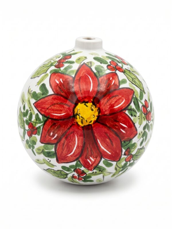 Pallina di Natale in ceramica con fiore rosso