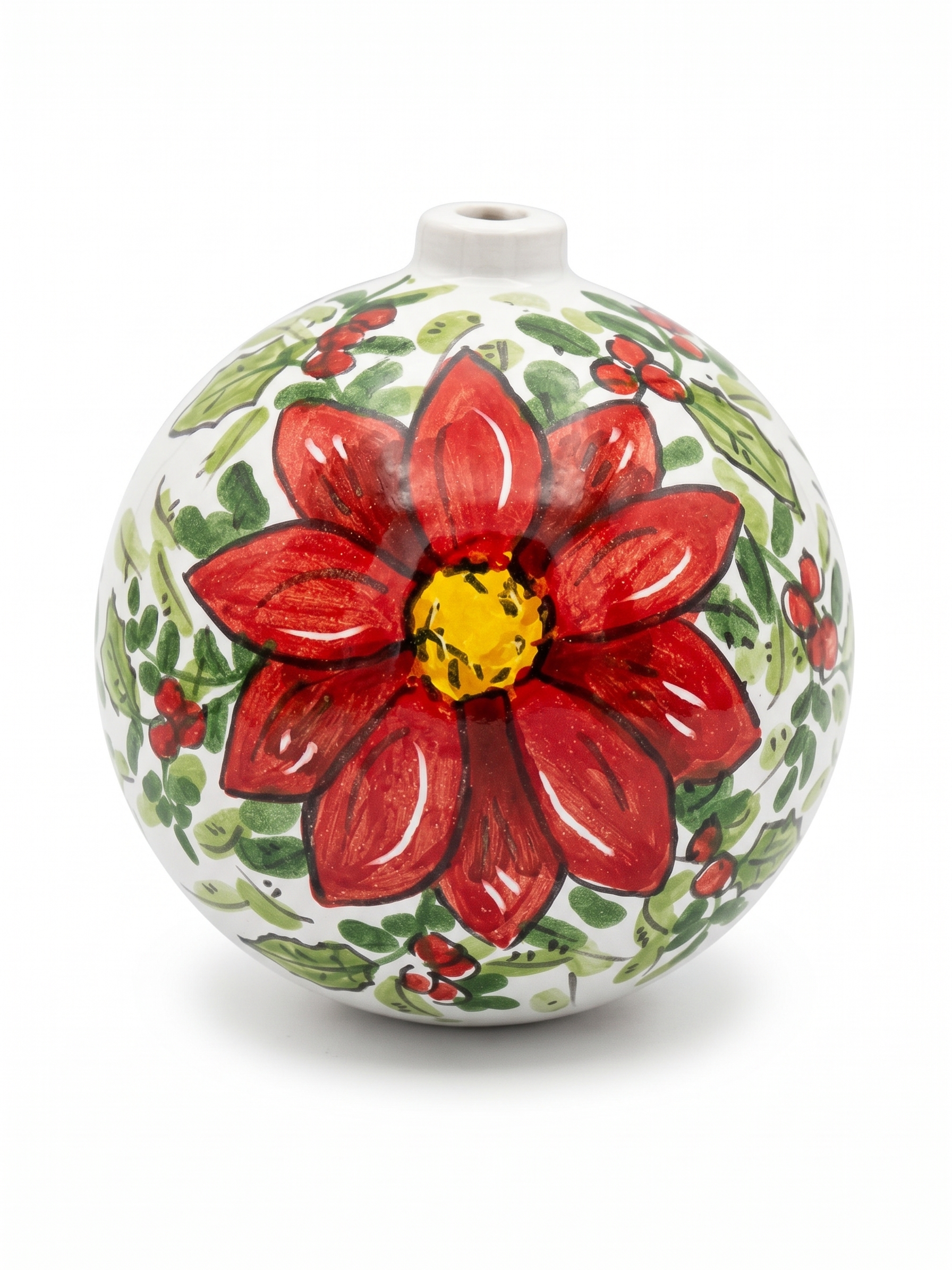 Pallina di Natale in ceramica con fiore rosso