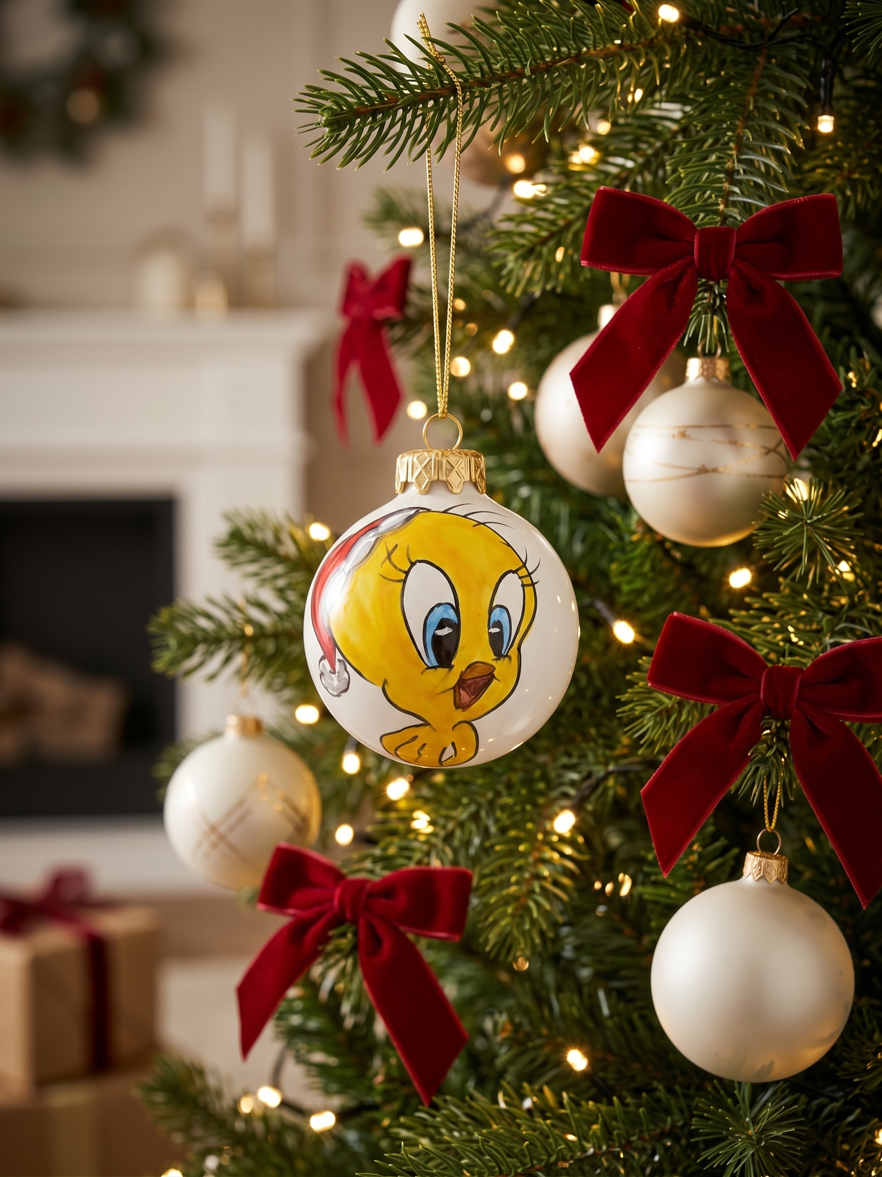 Pallina di Natale in Ceramica con Canarino Giallo