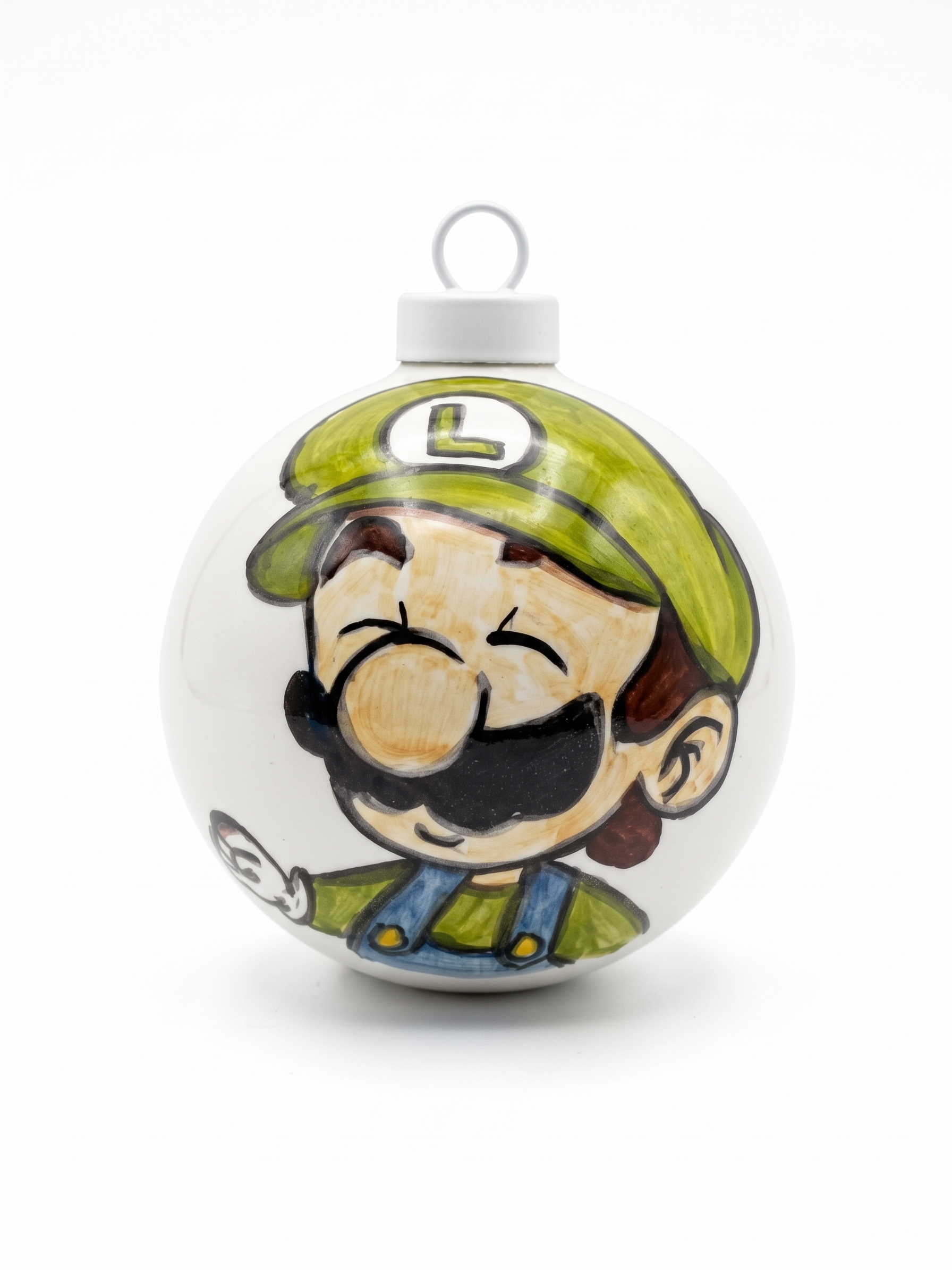 Pallina di Natale in Ceramica con Idraulico dal Cappello Verde