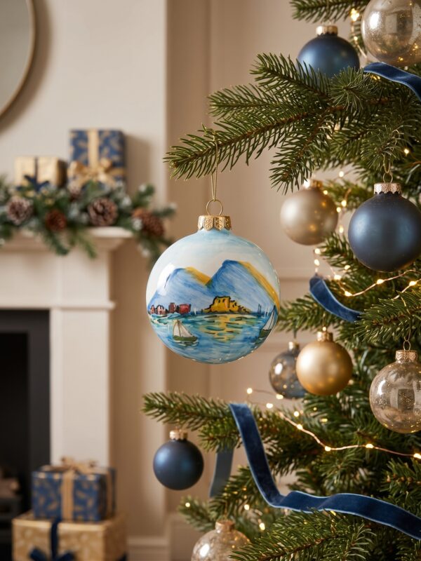 Pallina di Natale in ceramica paesaggio marino