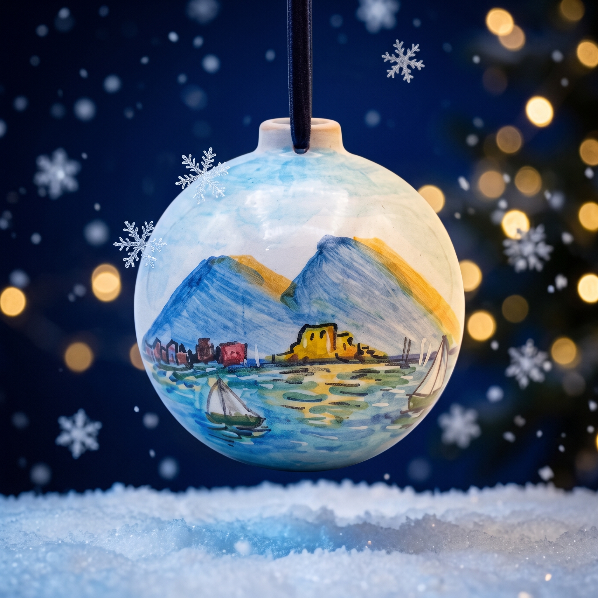 Pallina di Natale in ceramica paesaggio marino Pallina di Natale in ceramica paesaggio marino