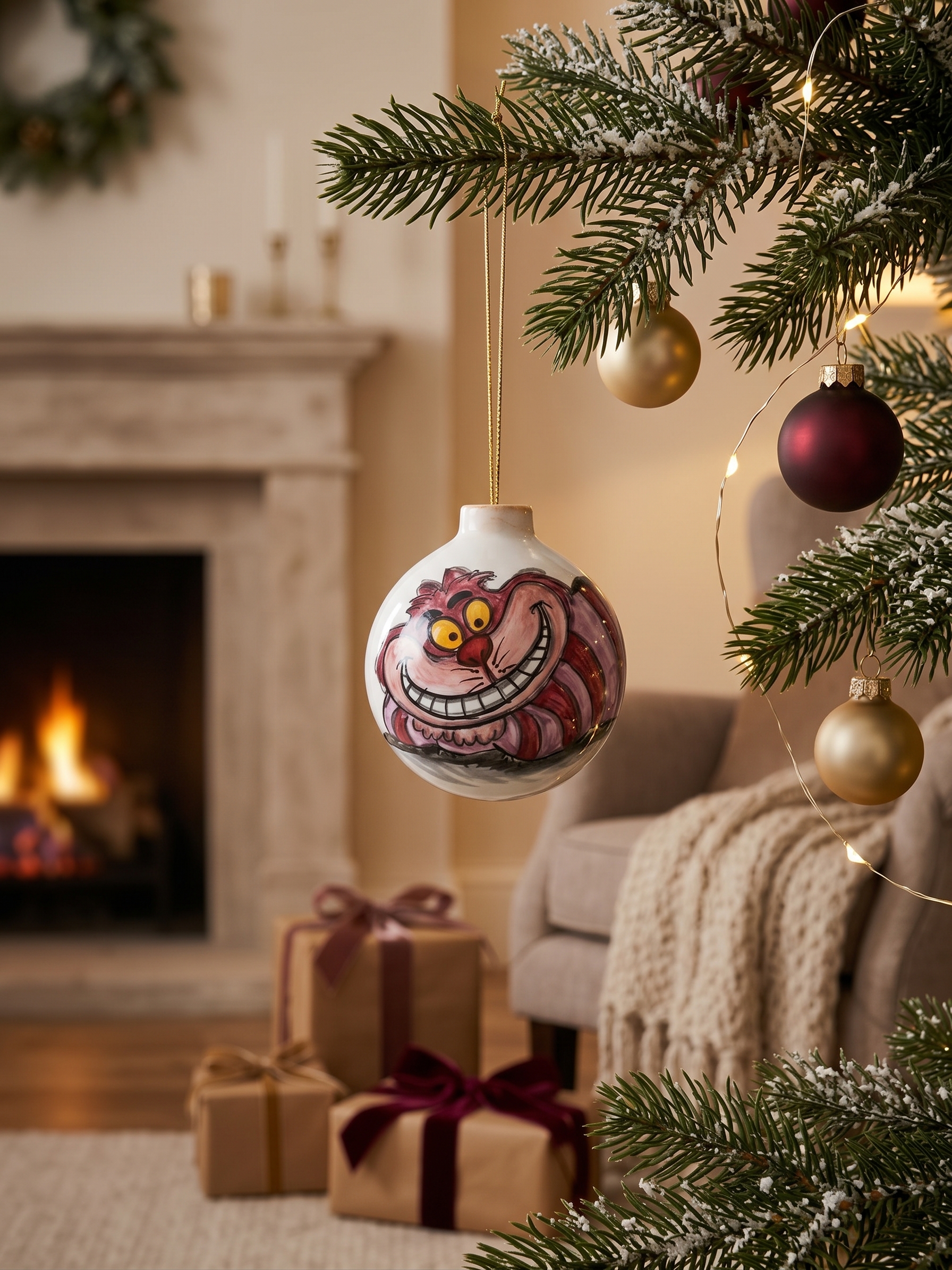 Pallina di Natale in ceramica Stregatto Pallina di Natale in ceramica Stregatto