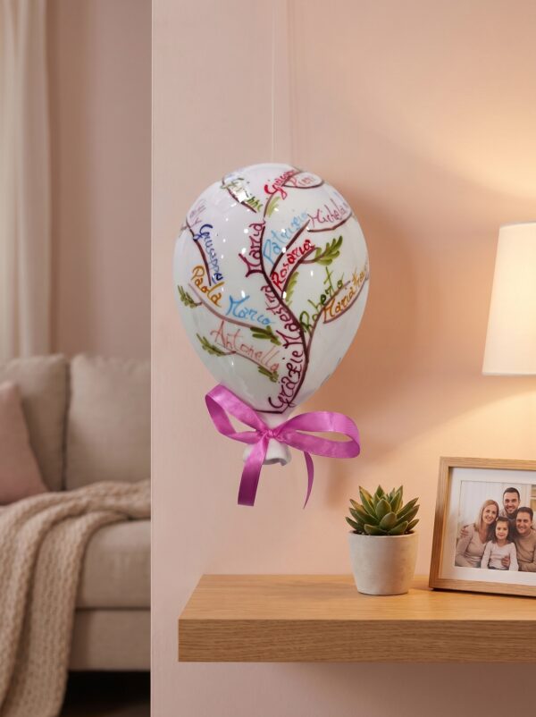 Palloncino in Ceramica con Nomi e Fiocco Rosa