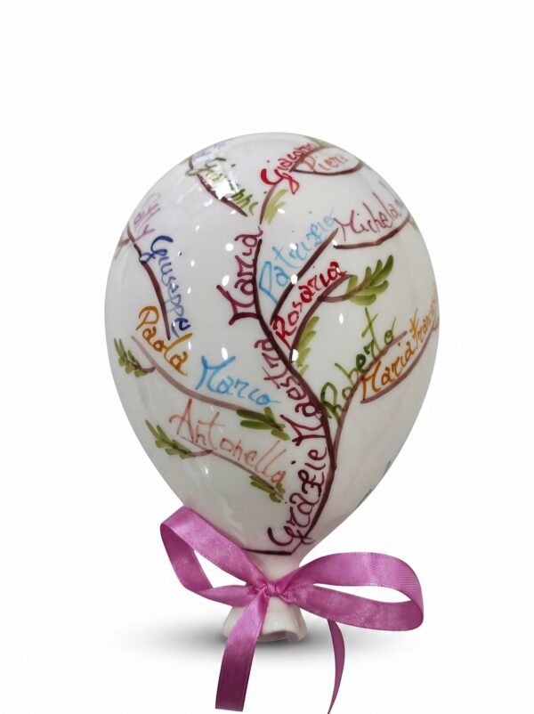 Palloncino in Ceramica con Nomi e Fiocco Rosa