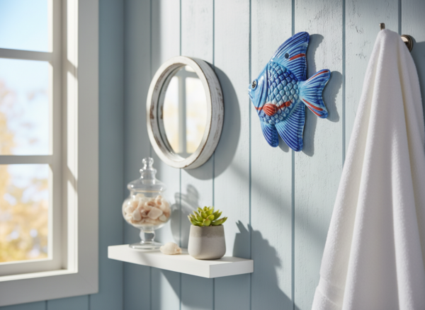 Pesce in Ceramica da Parete Blu Stile Marino Decorazione