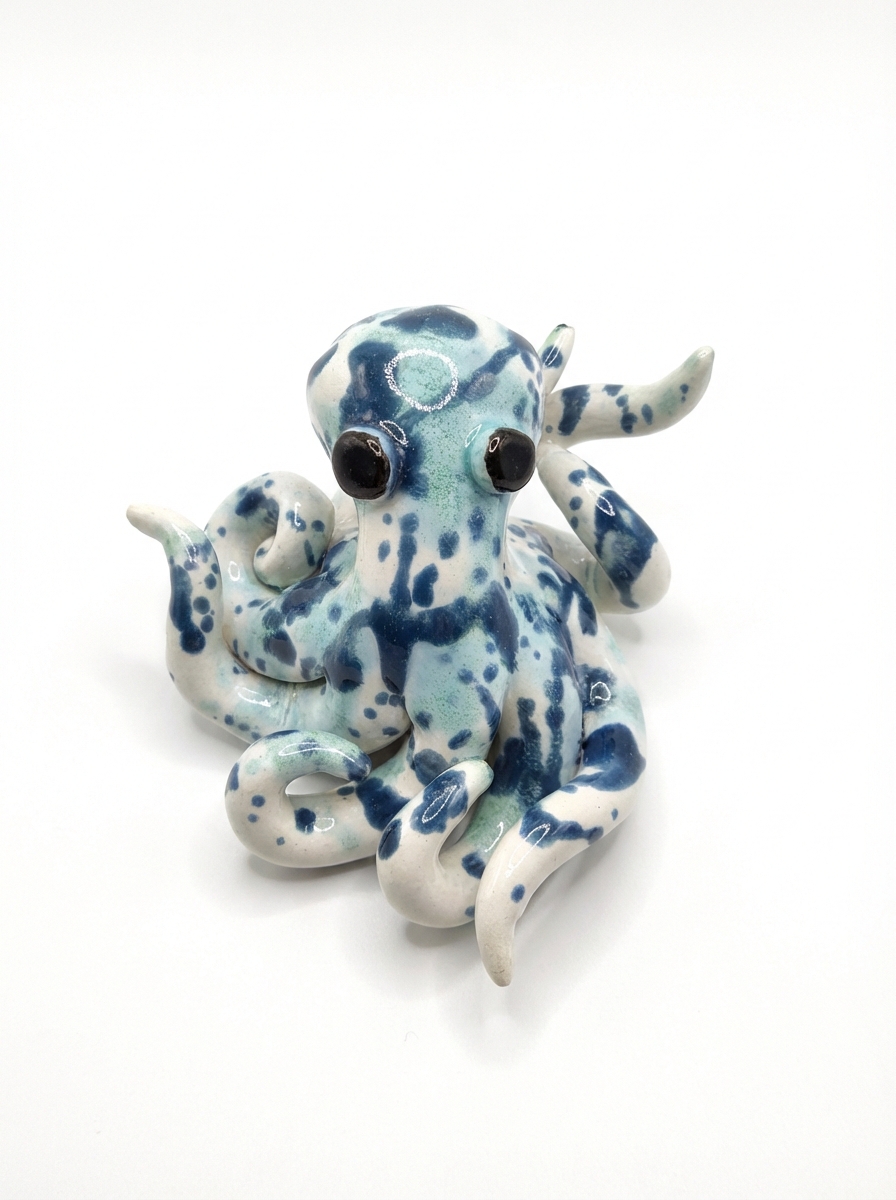 Polpo in Ceramica Artistica Blu Fatto a Mano