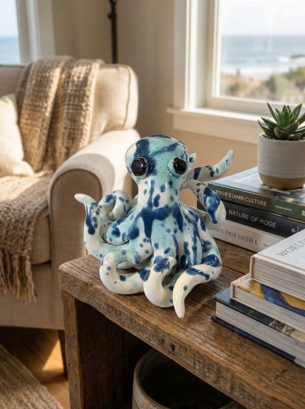 Polpo in Ceramica Artistica Blu Fatto a Mano