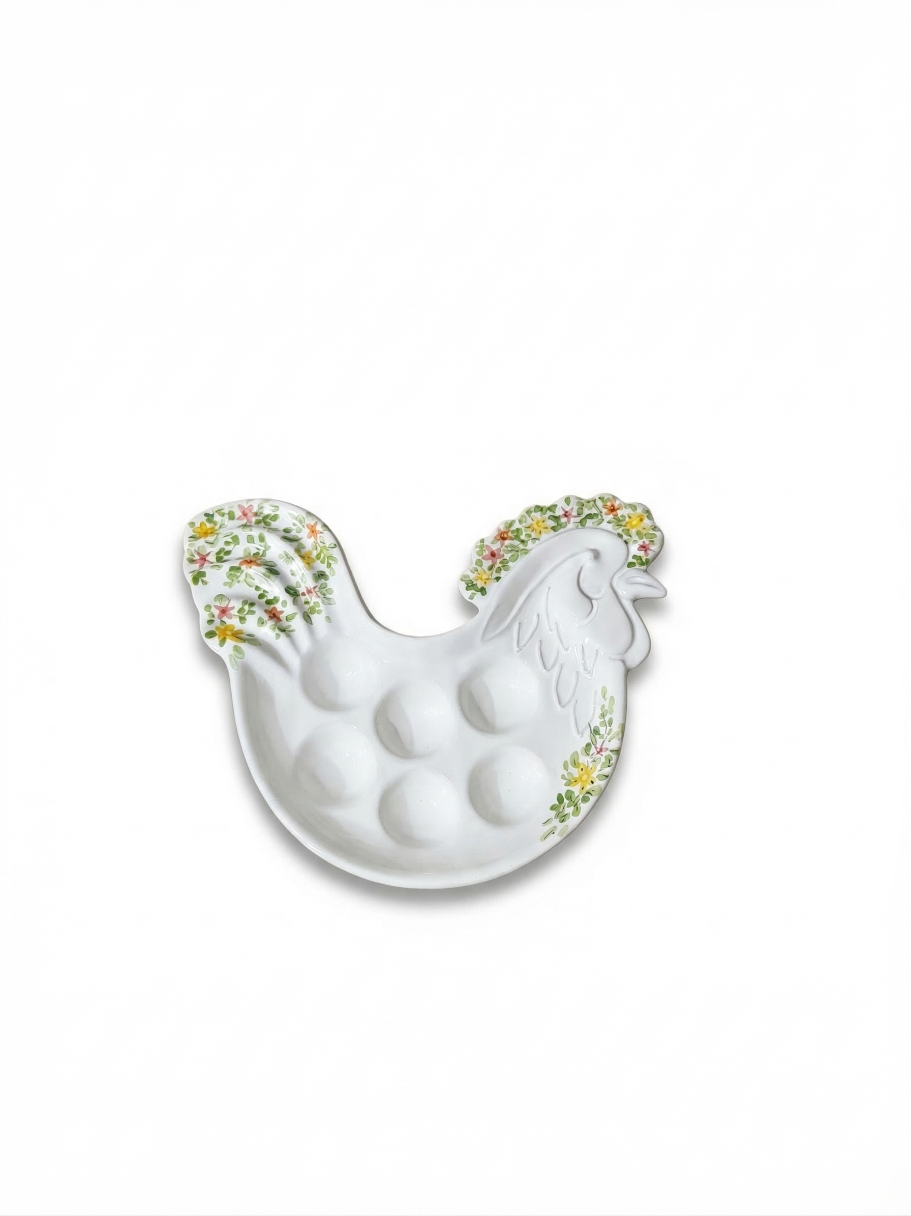 Portauova in Ceramica a Forma di Gallo con Fiori