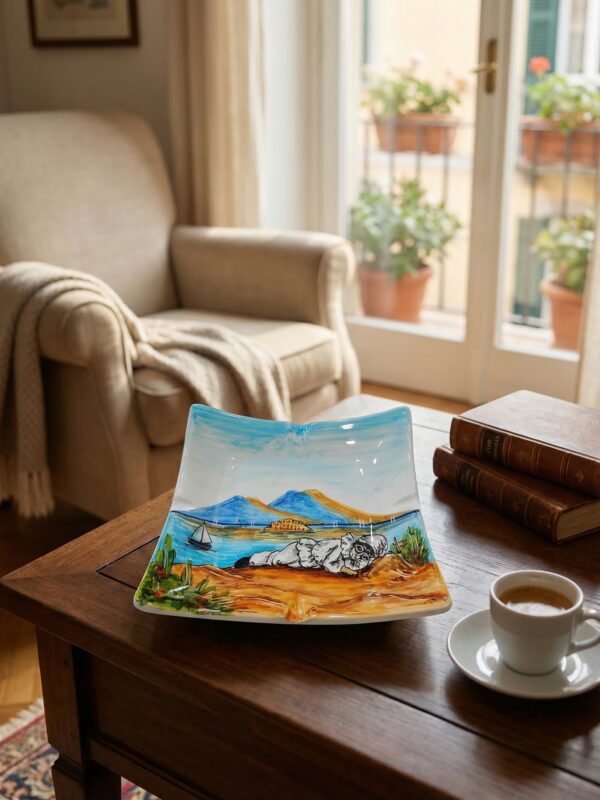 Posacenere in Ceramica con Pulcinella e Panorama di Napoli
