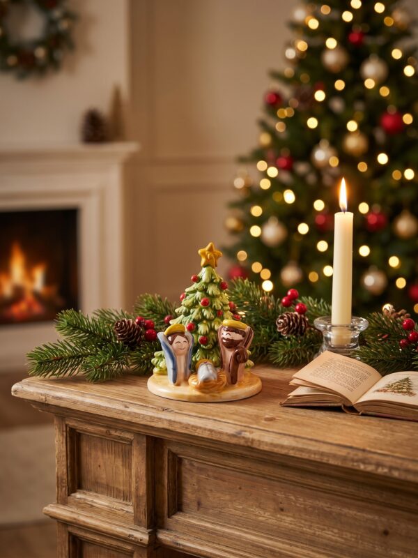 Presepe in ceramica con albero di Natale