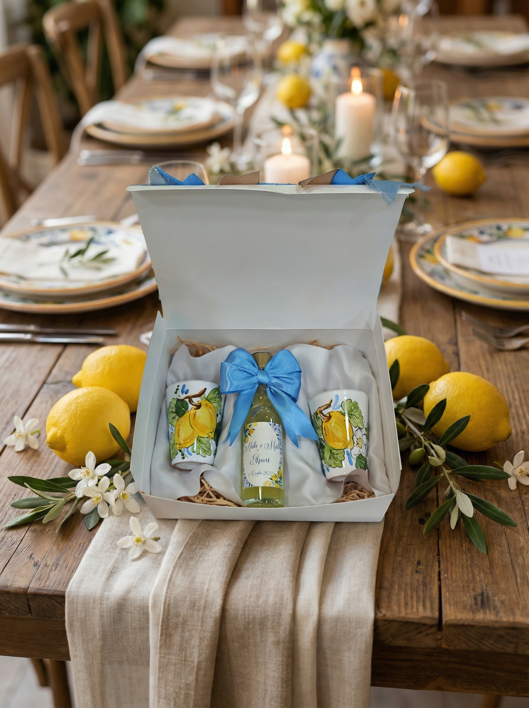 Set Bomboniera Matrimonio Limoncello e Bicchierini Limoni