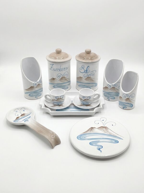 Set Cucina in Ceramica Decorata Vulcano e Mare