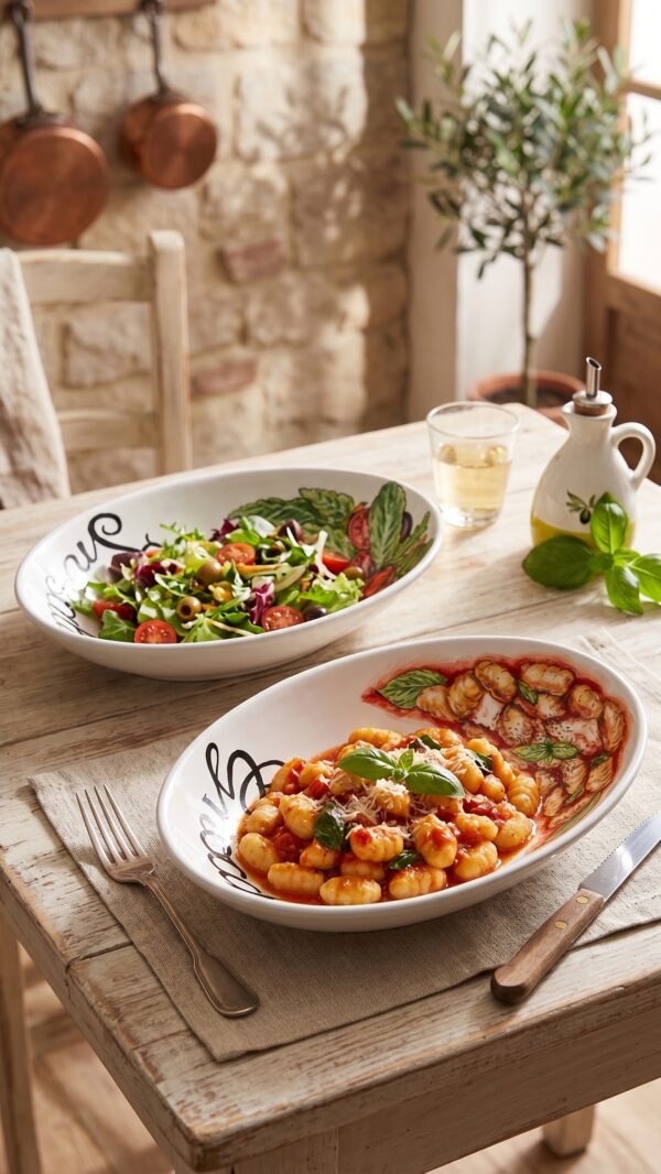 Set Piatti Ovali in Ceramica per Gnocchi e Insalata