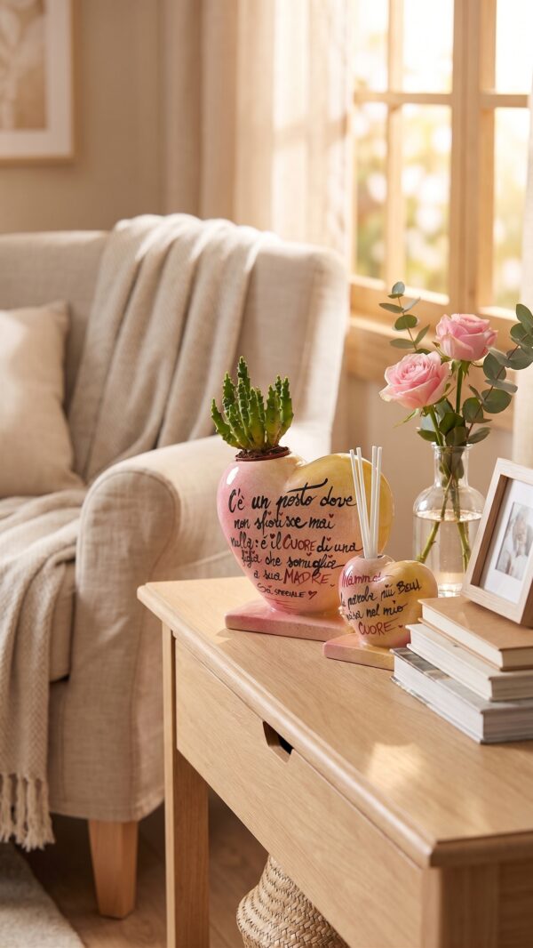 Set Regalo Mamma Cuore Ceramica Profumatore e Vasetto