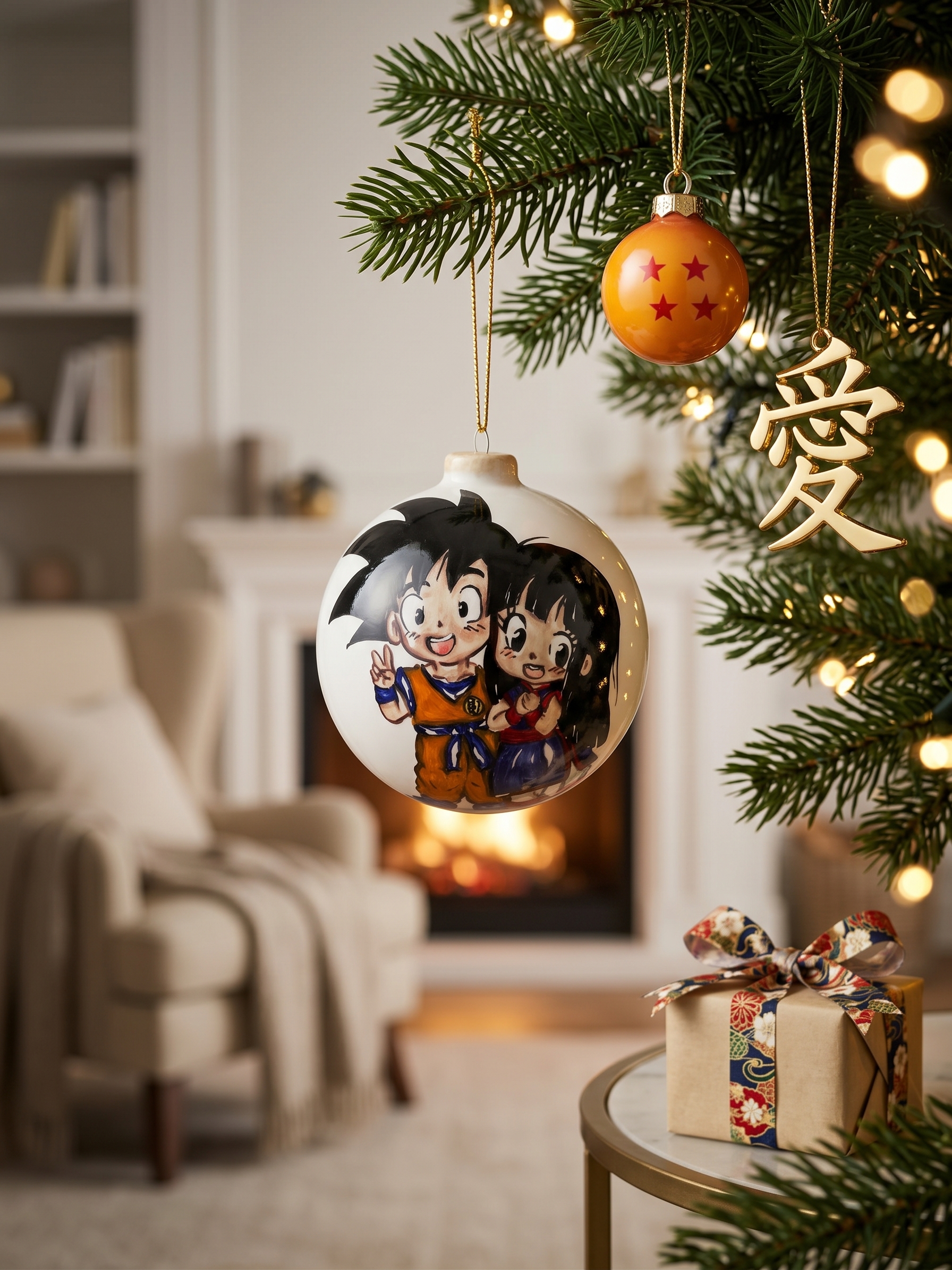 Sfera Decorativa in Ceramica con Coppia in Stile Manga