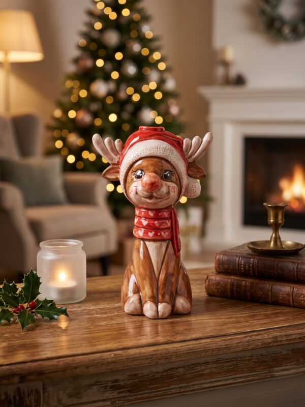 Statuetta in ceramica renna di Natale