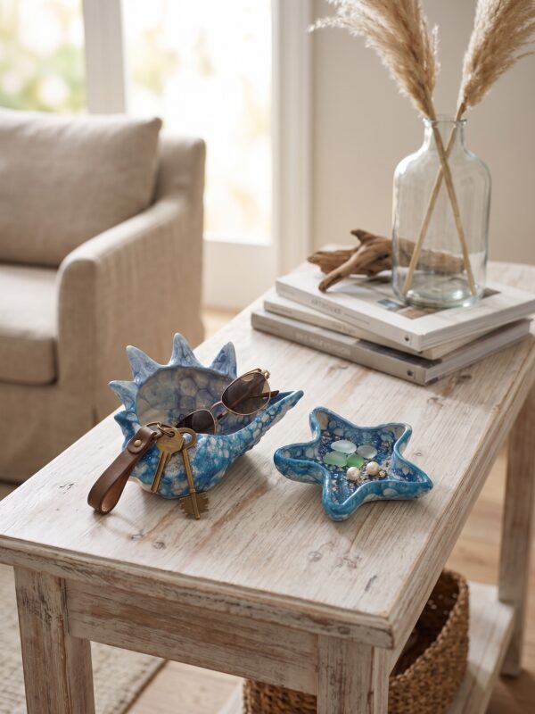 Svuotatasche in ceramica marina conchiglia e stella blu