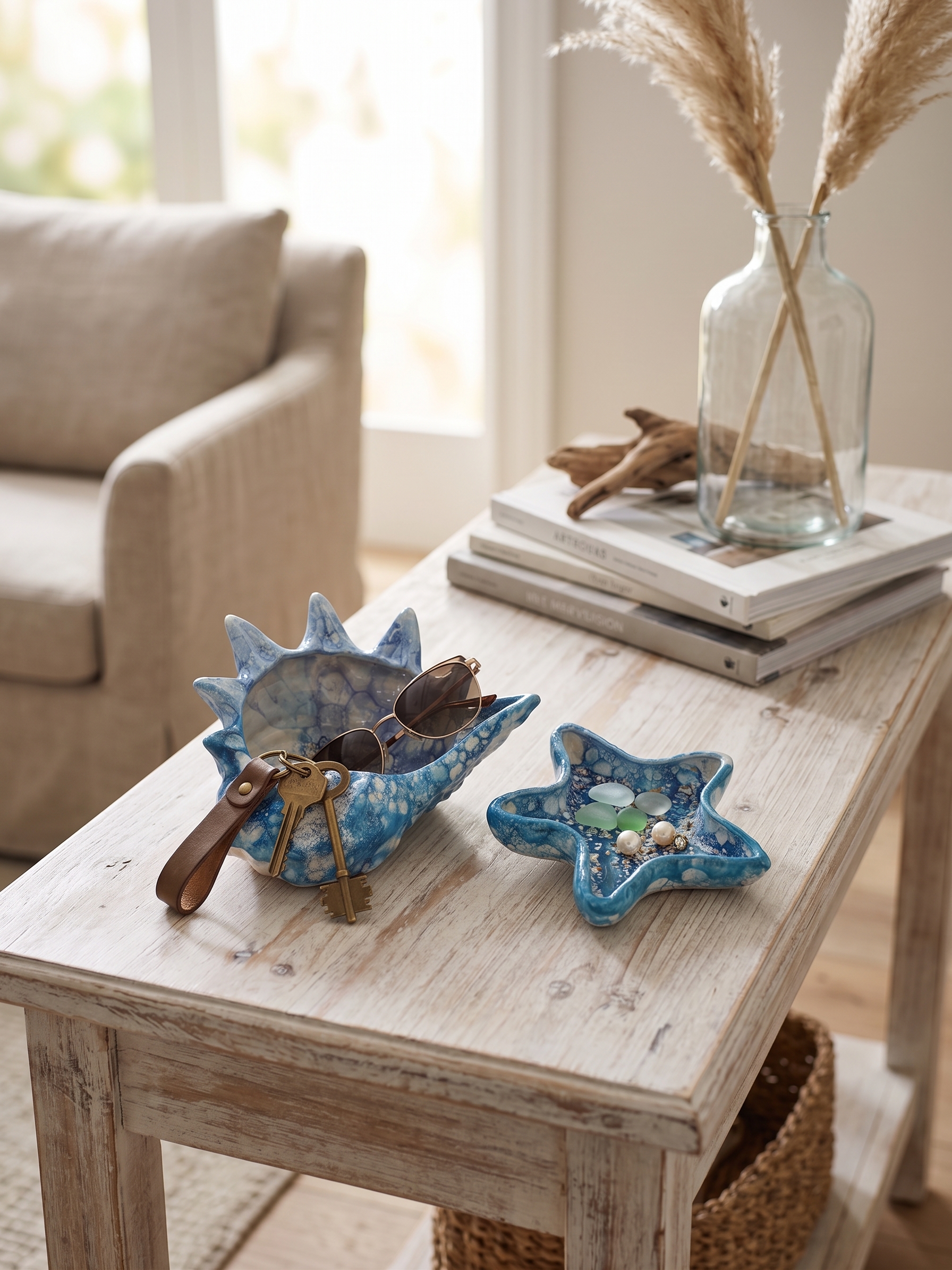 Svuotatasche in ceramica marina conchiglia e stella blu