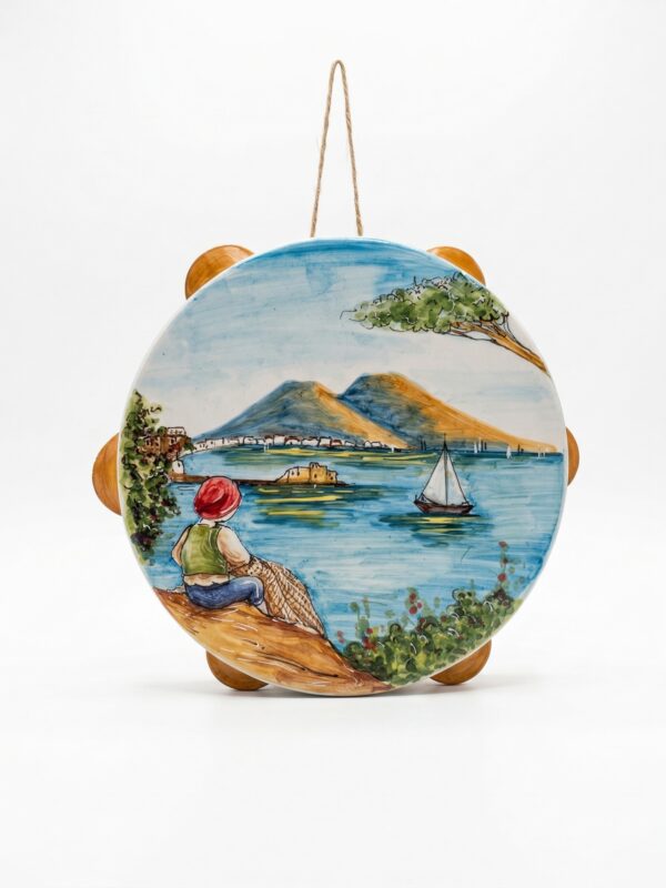 Tamburello in Ceramica con Panorama di Napoli e Vesuvio