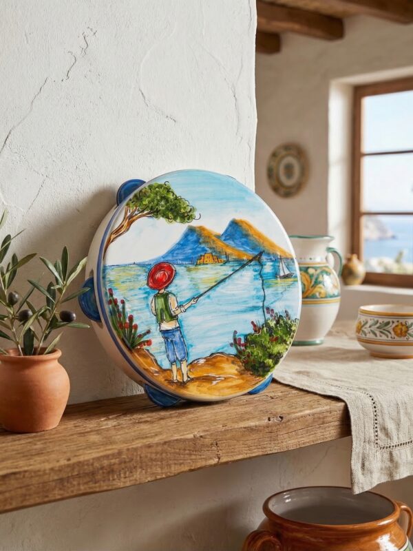 Tamburello in Ceramica Decorato a Mano - Scena Marina