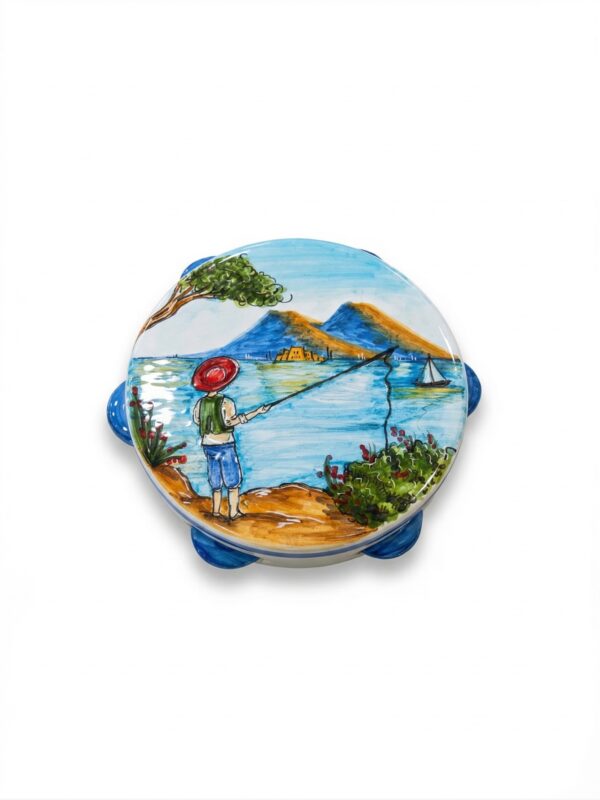 Tamburello in Ceramica Decorato a Mano - Scena Marina