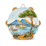 Tamburello in Ceramica Decorato con Panorama di Napoli